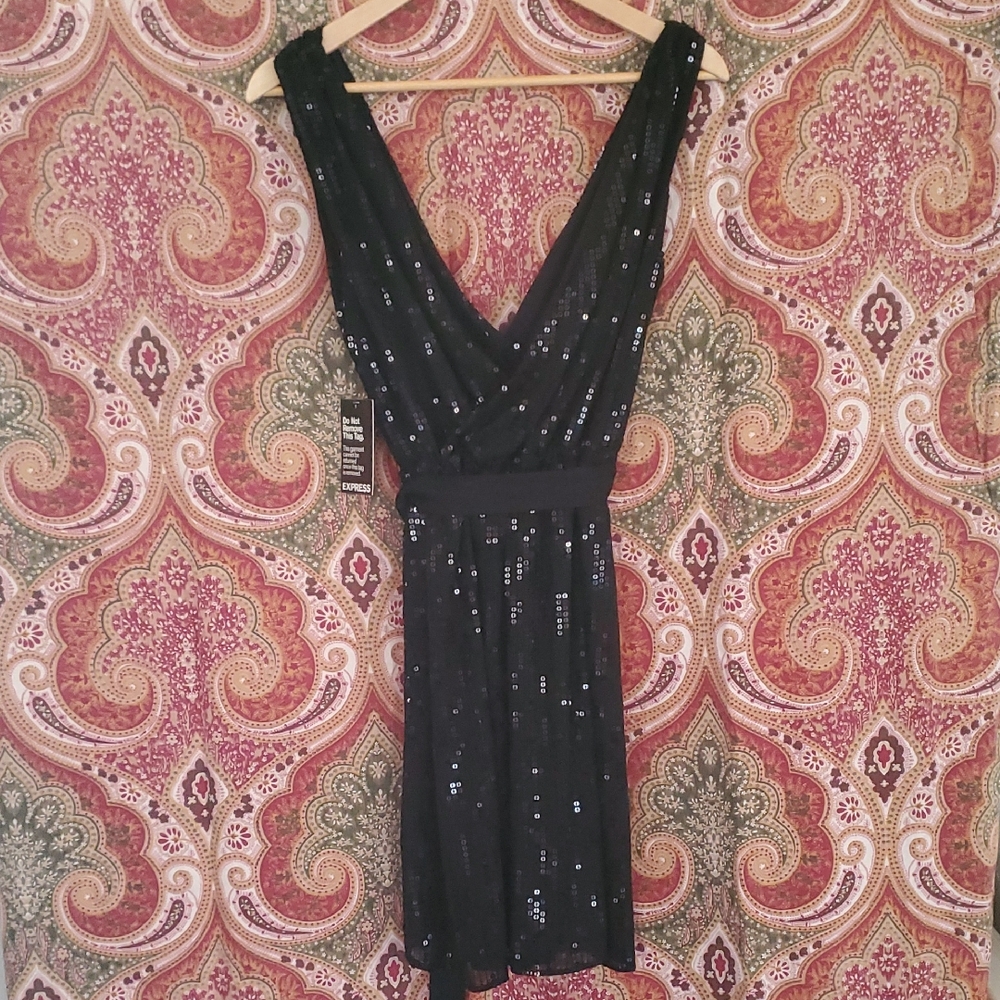 Express Black Sequin Backless Dress